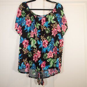 Mauve black floral front tie shirt